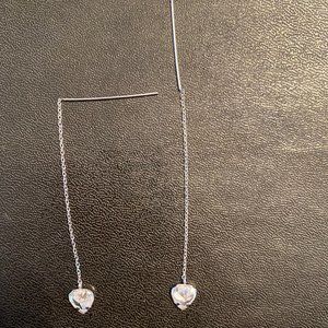 14k Gold CZ Heart Threader Earrings